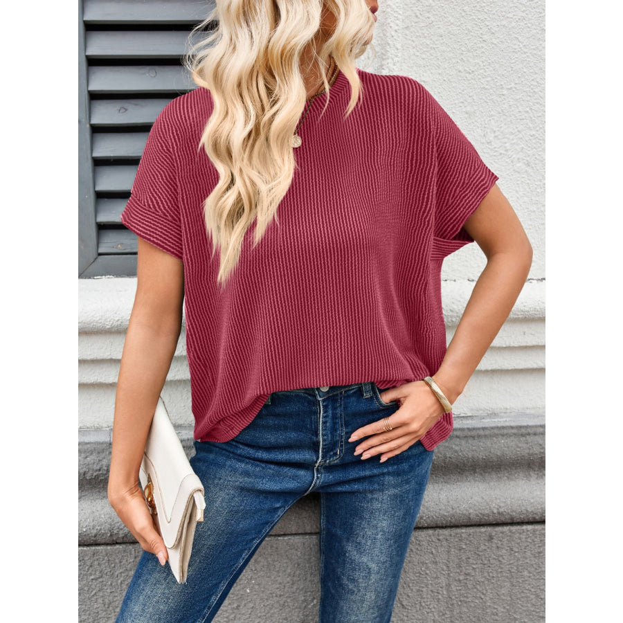 Lovelet Round Neck Short Sleeve Rib T-Shirt Apparel and Accessories