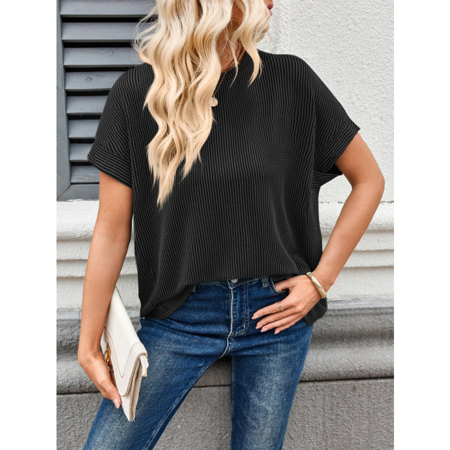 Lovelet Round Neck Short Sleeve Rib T-Shirt Apparel and Accessories