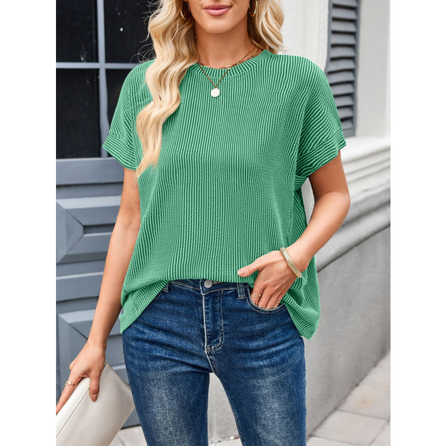 Lovelet Round Neck Short Sleeve Rib T-Shirt Apparel and Accessories