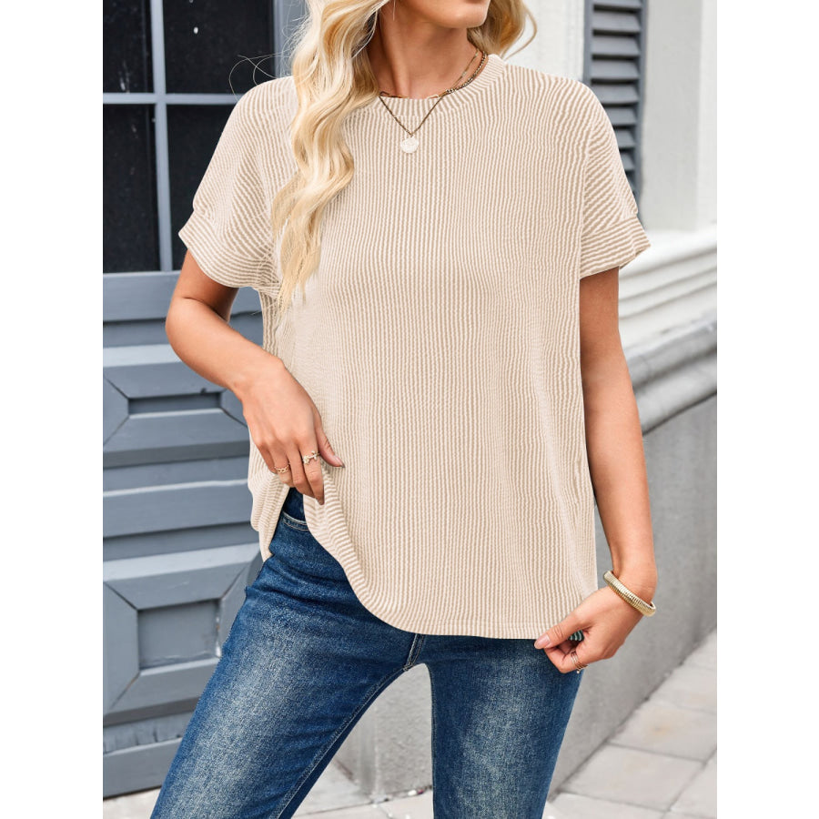 Lovelet Round Neck Short Sleeve Rib T-Shirt Eggshell / S Apparel and Accessories