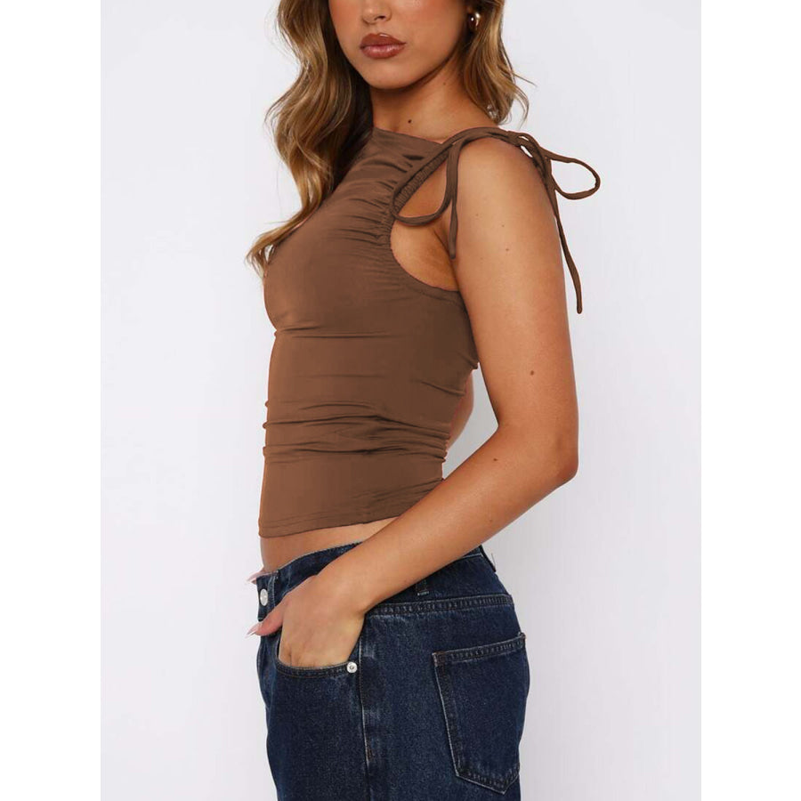 Lovelet Ruched Asymmetrical Neck Cami Brown / S Apparel and Accessories