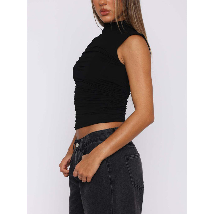 Lovelet Ruched Mock Neck Tank Black / S Apparel and Accessories