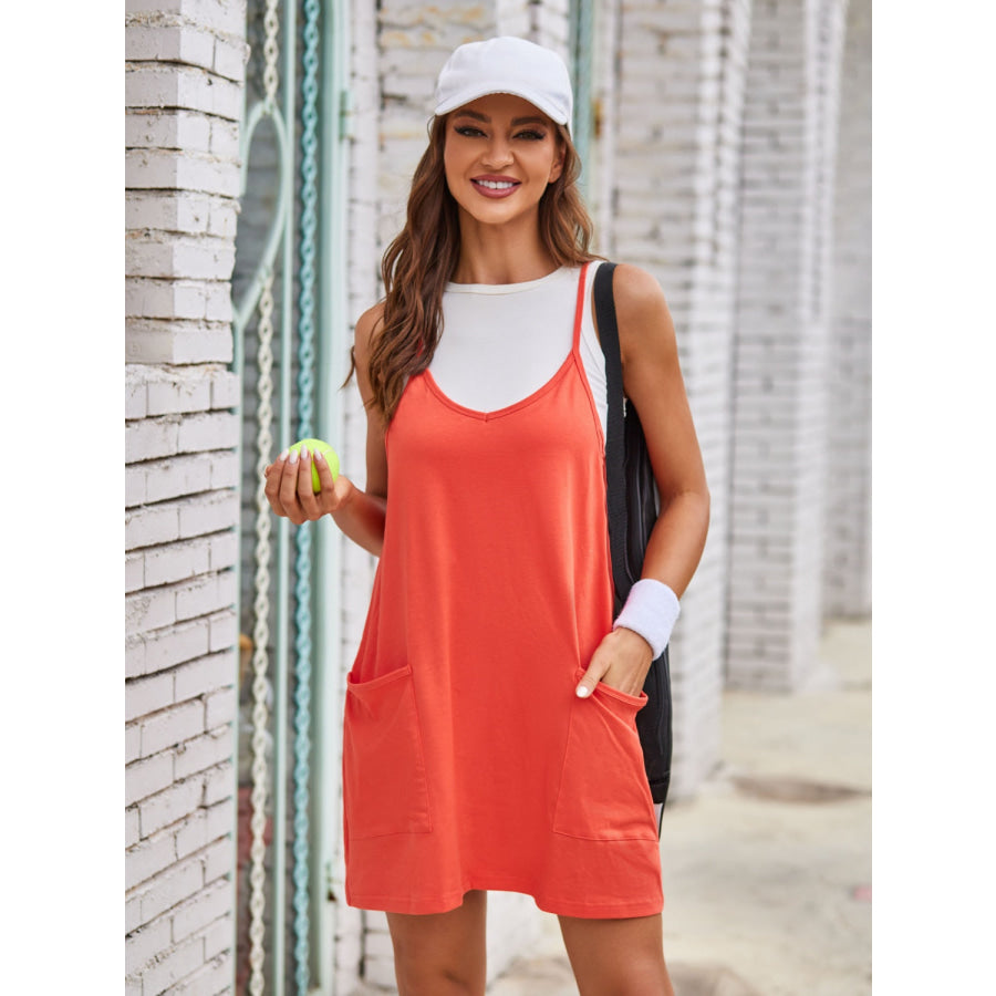 Lovelet Scoop Neck Cami Dress and Shorts Set Orange-Red / S Apparel and Accessories