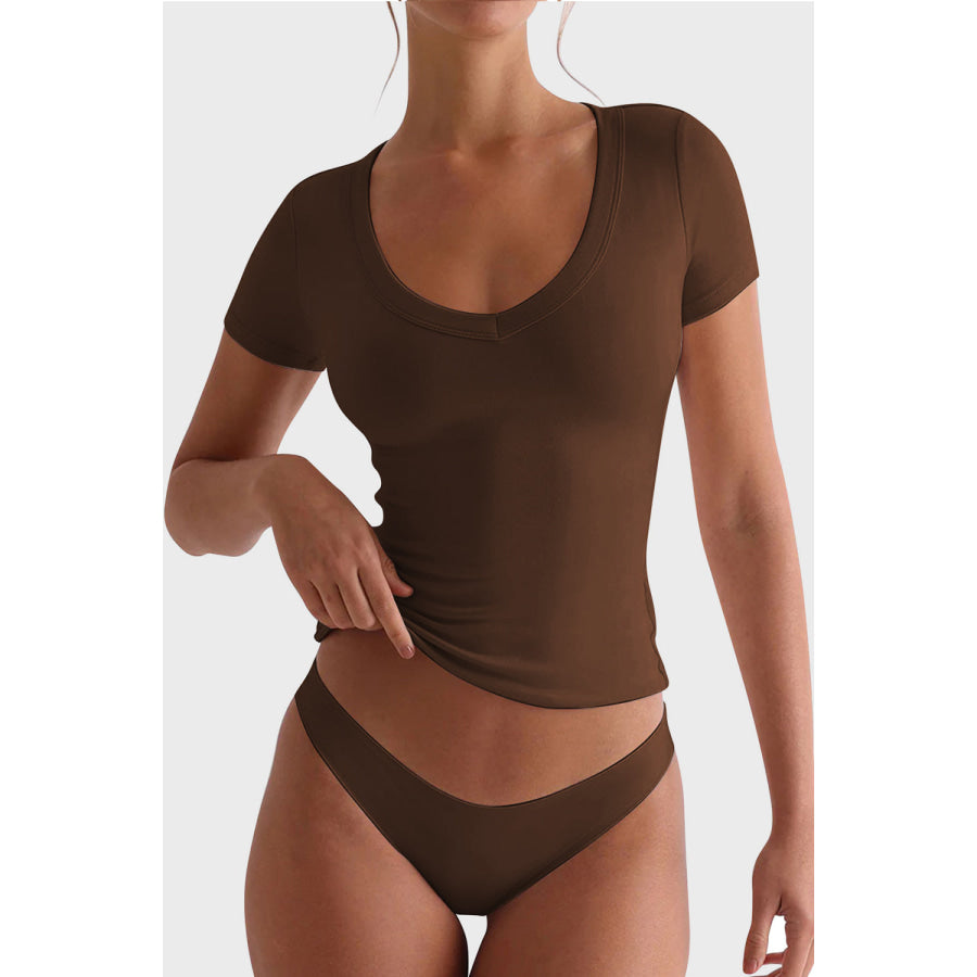 Lovelet Scoop Neck Short Sleeve T-Shirt Brown / S Apparel and Accessories