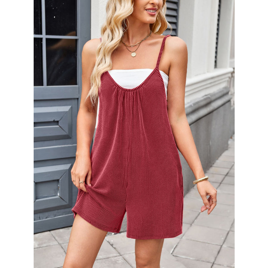 Lovelet Scoop Neck Spaghetti Strap Romper Rust / S Apparel and Accessories