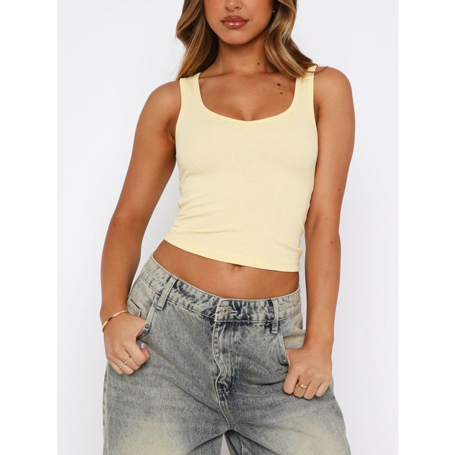 Lovelet Scoop Neck Wide Strap Tank Pastel Yellow / S Apparel and Accessories