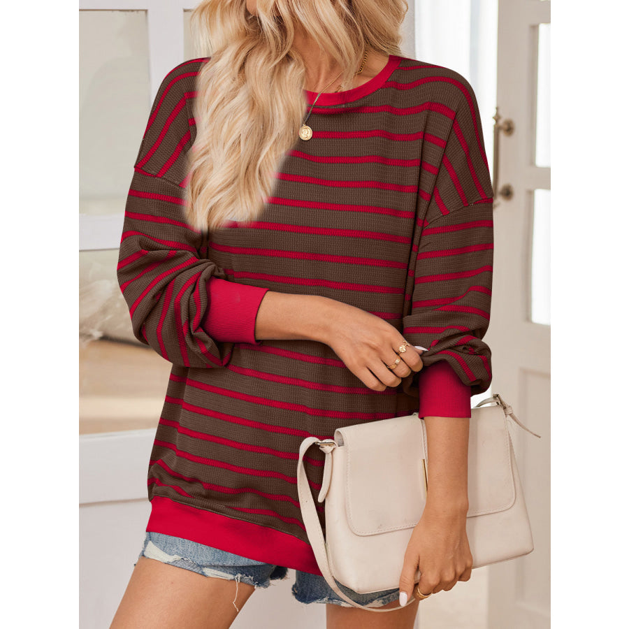 Lovelet Striped Contrast Long Sleeve Sweatshirt Apparel and Accessories