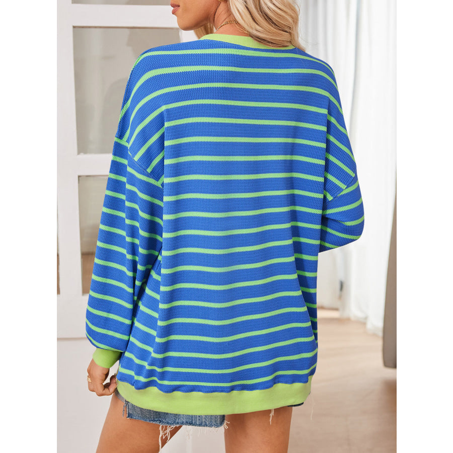 Lovelet Striped Contrast Long Sleeve Sweatshirt Apparel and Accessories