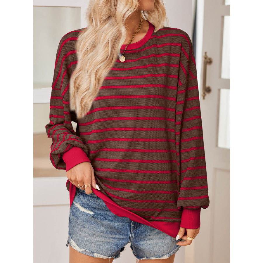 Lovelet Striped Contrast Long Sleeve Sweatshirt Chocolate / S Apparel and Accessories