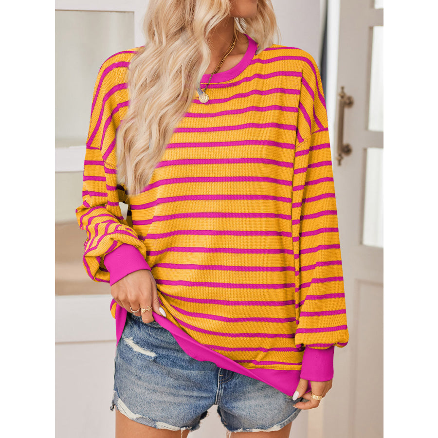 Lovelet Striped Contrast Long Sleeve Sweatshirt Tangerine / S Apparel and Accessories