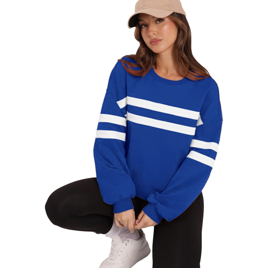 Lovelet Striped Round Neck Dropped Shoulder Sweatshirt Apparel and Accessories