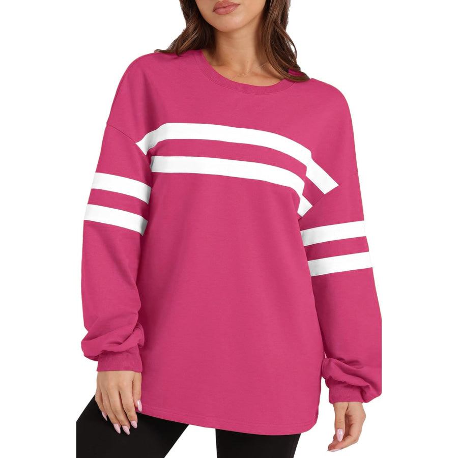 Lovelet Striped Round Neck Dropped Shoulder Sweatshirt Apparel and Accessories