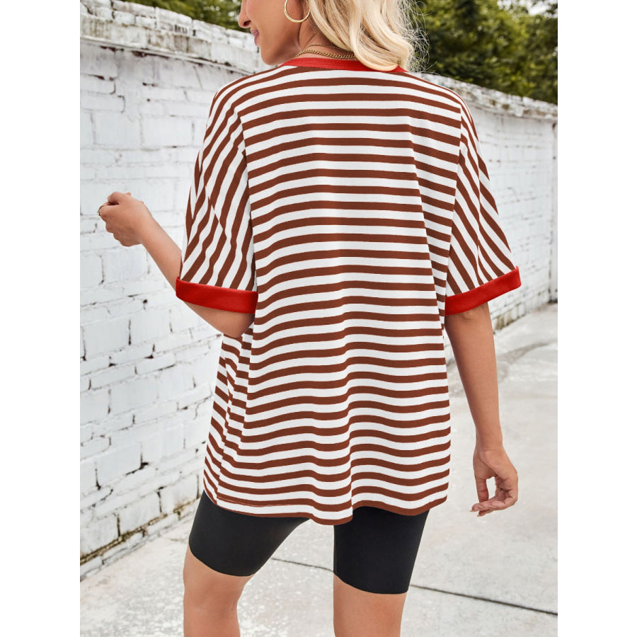 Lovelet Striped Round Neck Half Sleeve T-Shirt Apparel and Accessories