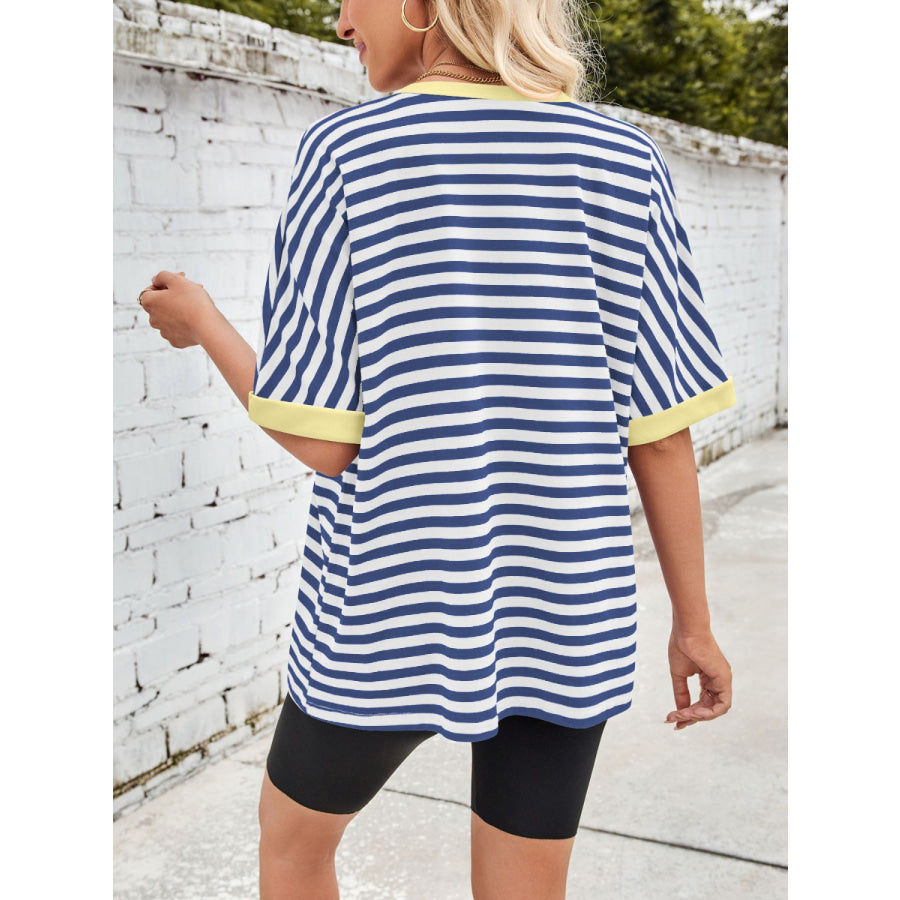 Lovelet Striped Round Neck Half Sleeve T-Shirt Apparel and Accessories