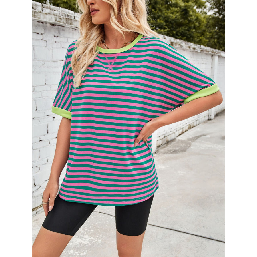 Lovelet Striped Round Neck Half Sleeve T-Shirt Apparel and Accessories