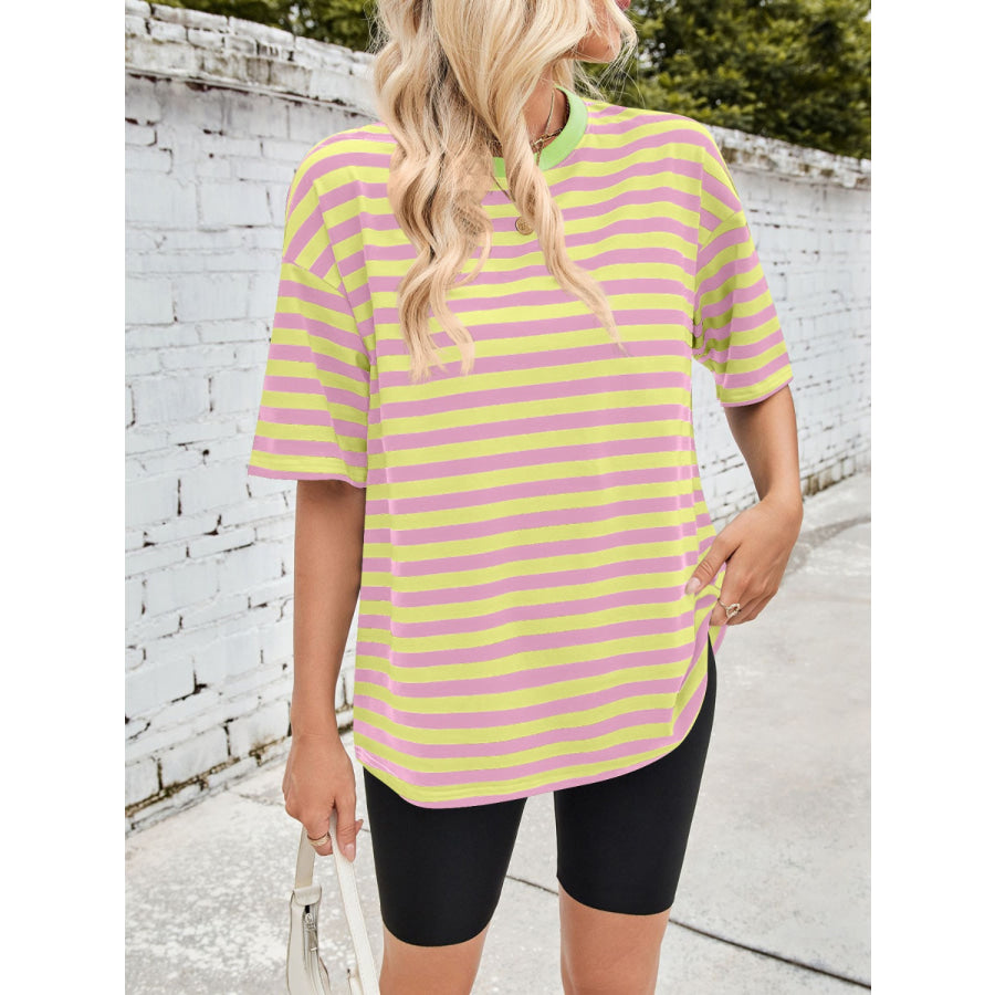 Lovelet Striped Round Neck Half Sleeve T-Shirt Apparel and Accessories