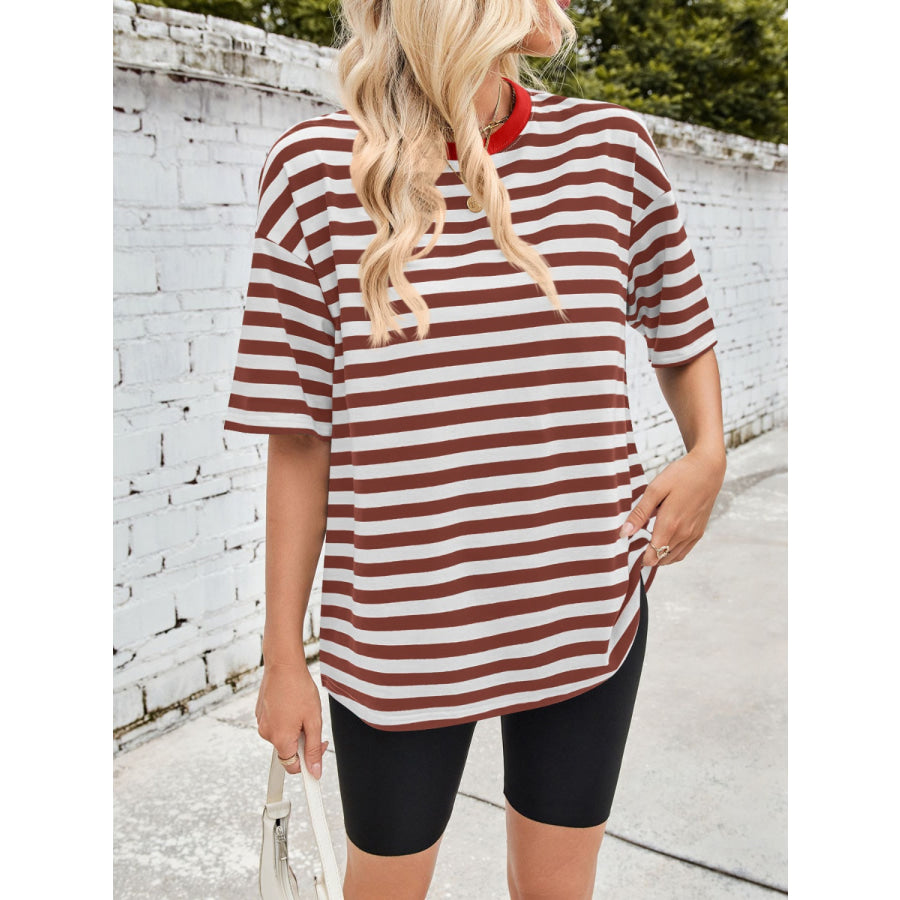 Lovelet Striped Round Neck Half Sleeve T-Shirt Apparel and Accessories