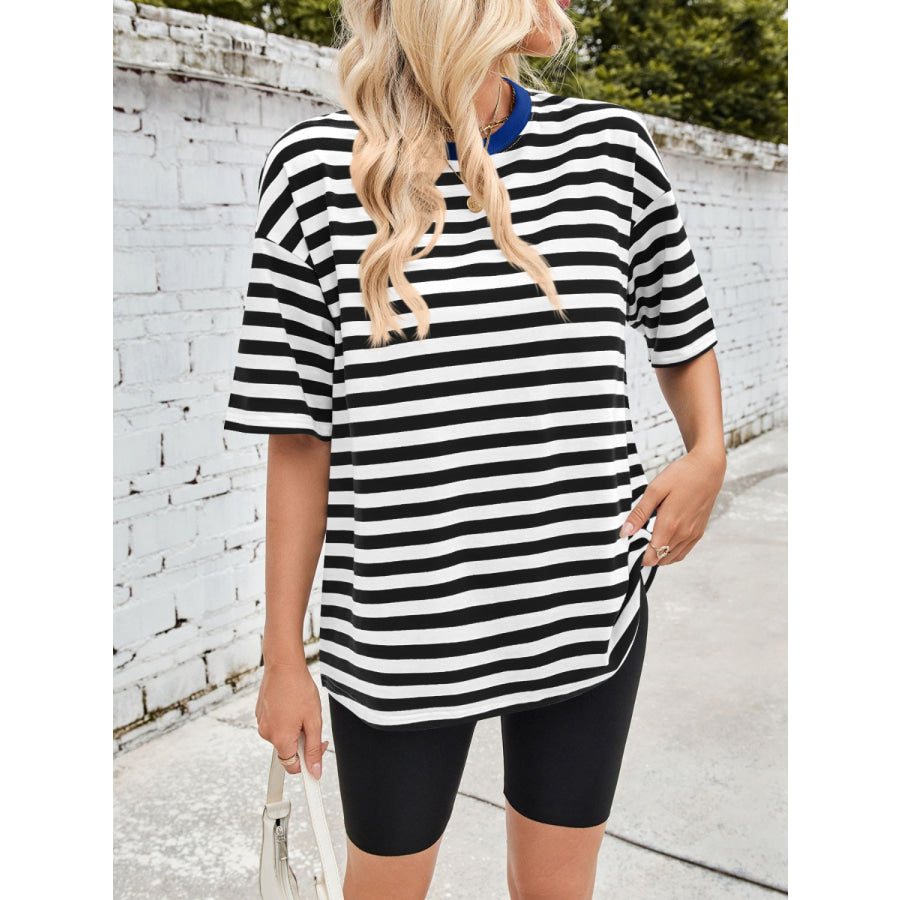 Lovelet Striped Round Neck Half Sleeve T-Shirt Apparel and Accessories