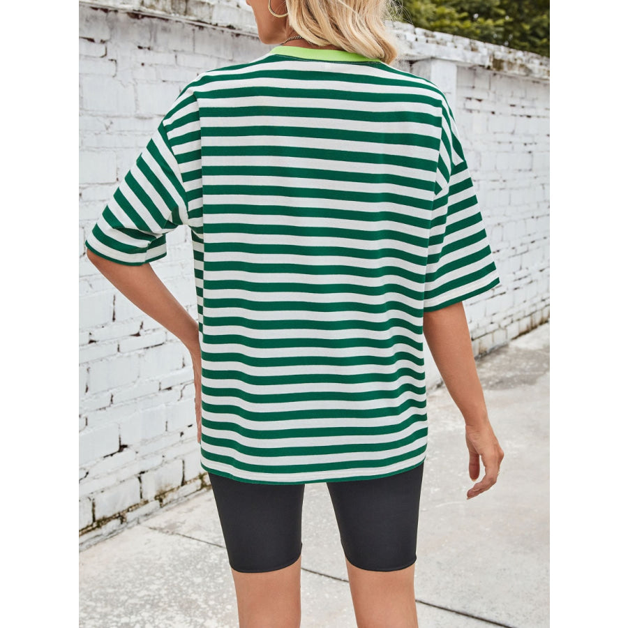 Lovelet Striped Round Neck Half Sleeve T-Shirt Apparel and Accessories