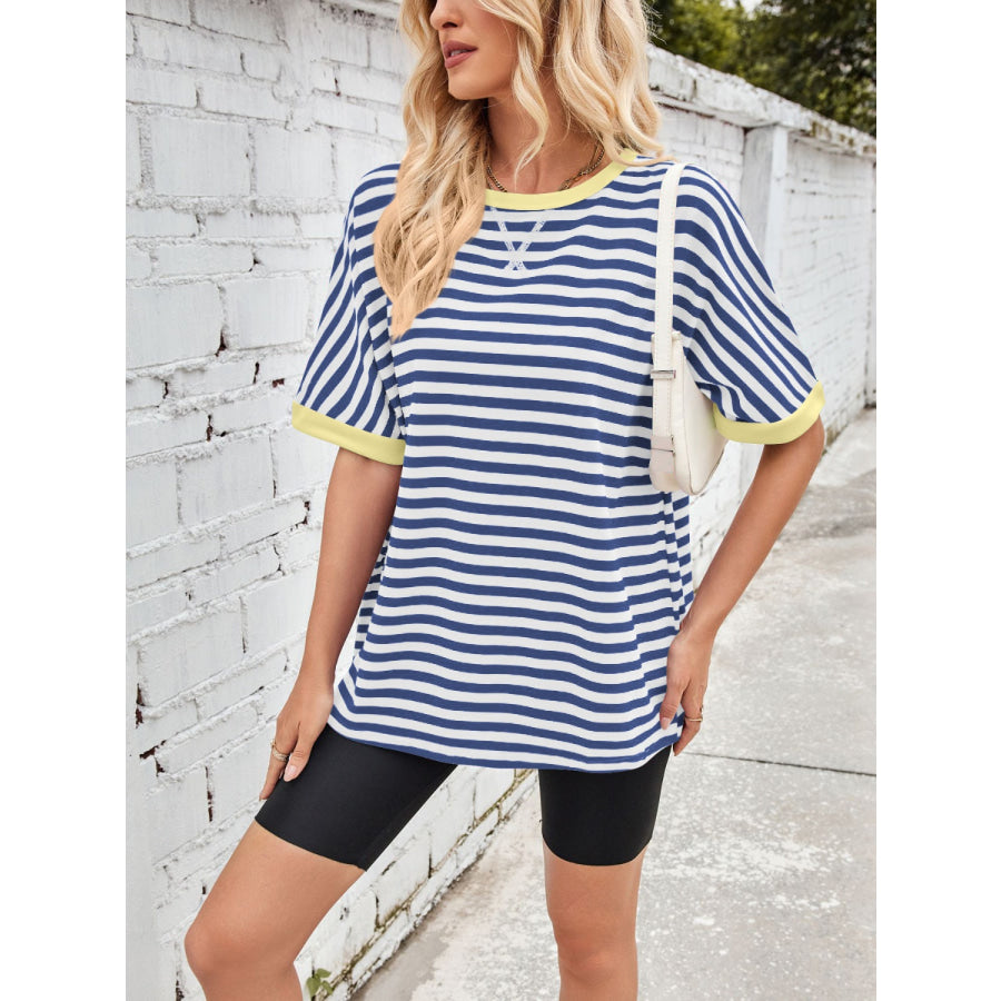 Lovelet Striped Round Neck Half Sleeve T-Shirt Apparel and Accessories