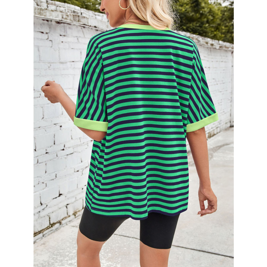 Lovelet Striped Round Neck Half Sleeve T-Shirt Apparel and Accessories