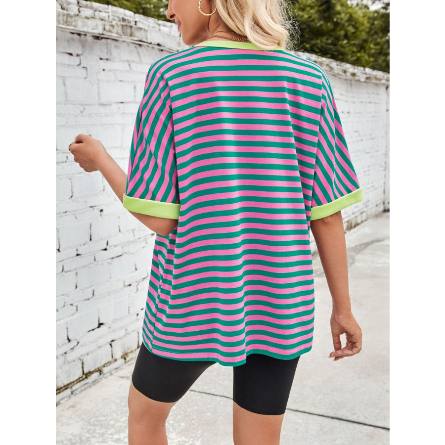 Lovelet Striped Round Neck Half Sleeve T-Shirt Apparel and Accessories