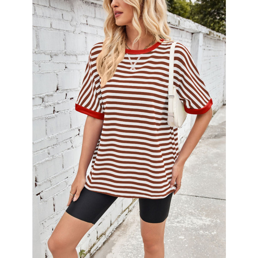 Lovelet Striped Round Neck Half Sleeve T-Shirt Apparel and Accessories