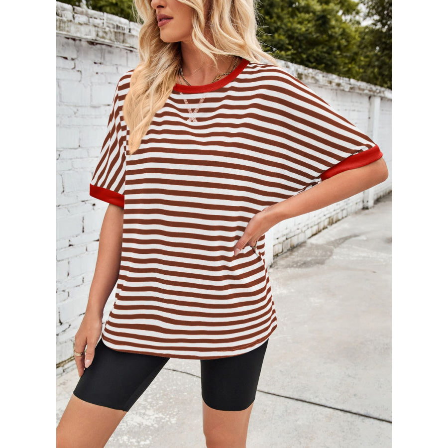 Lovelet Striped Round Neck Half Sleeve T-Shirt Apparel and Accessories