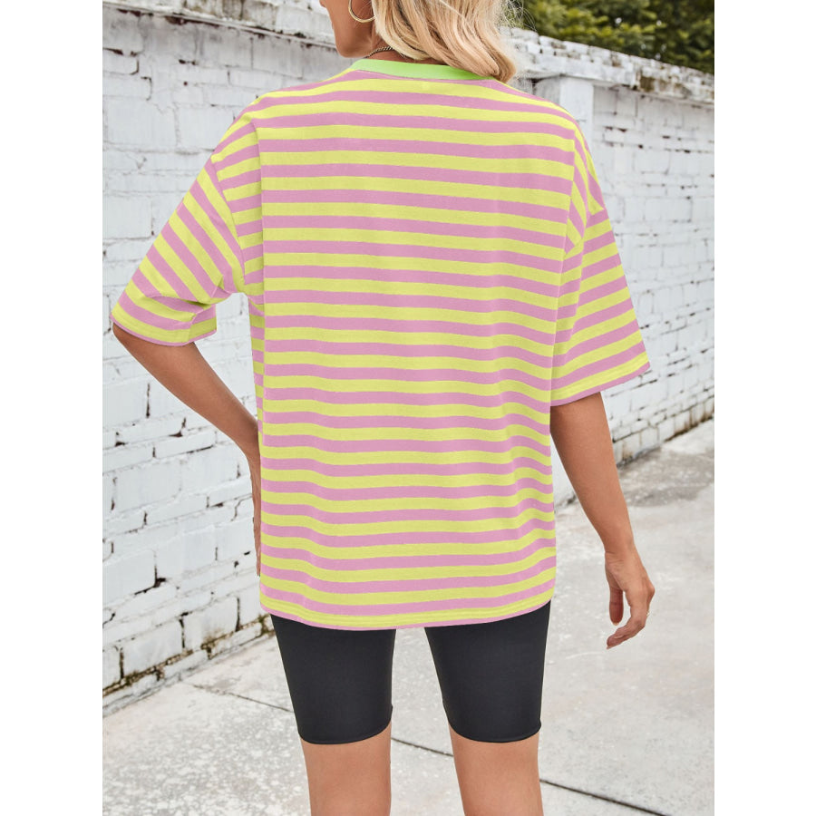 Lovelet Striped Round Neck Half Sleeve T-Shirt Apparel and Accessories