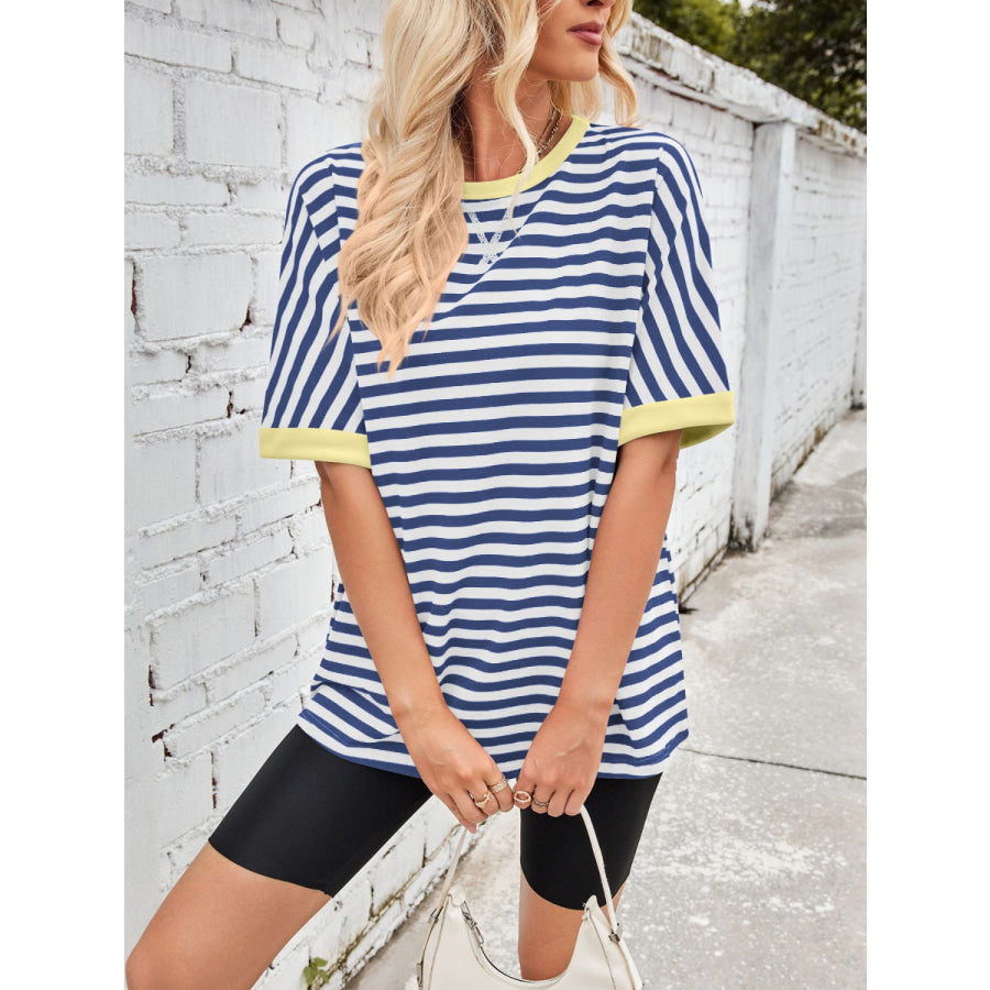 Lovelet Striped Round Neck Half Sleeve T-Shirt Apparel and Accessories