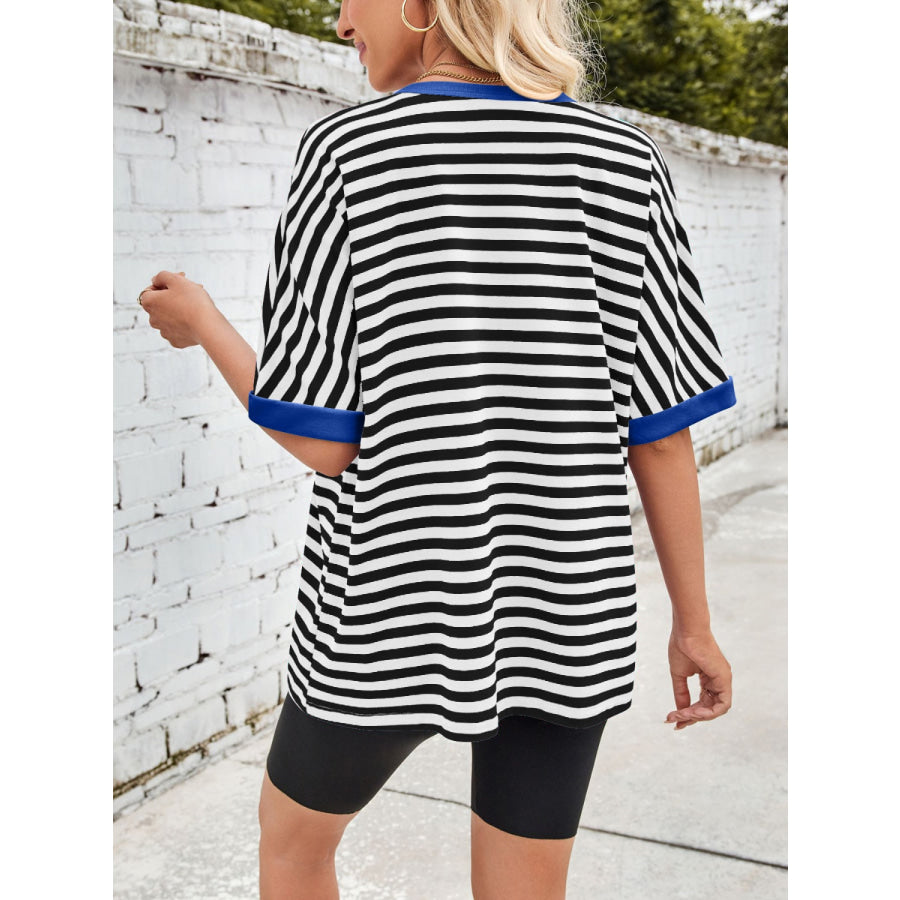 Lovelet Striped Round Neck Half Sleeve T-Shirt Apparel and Accessories