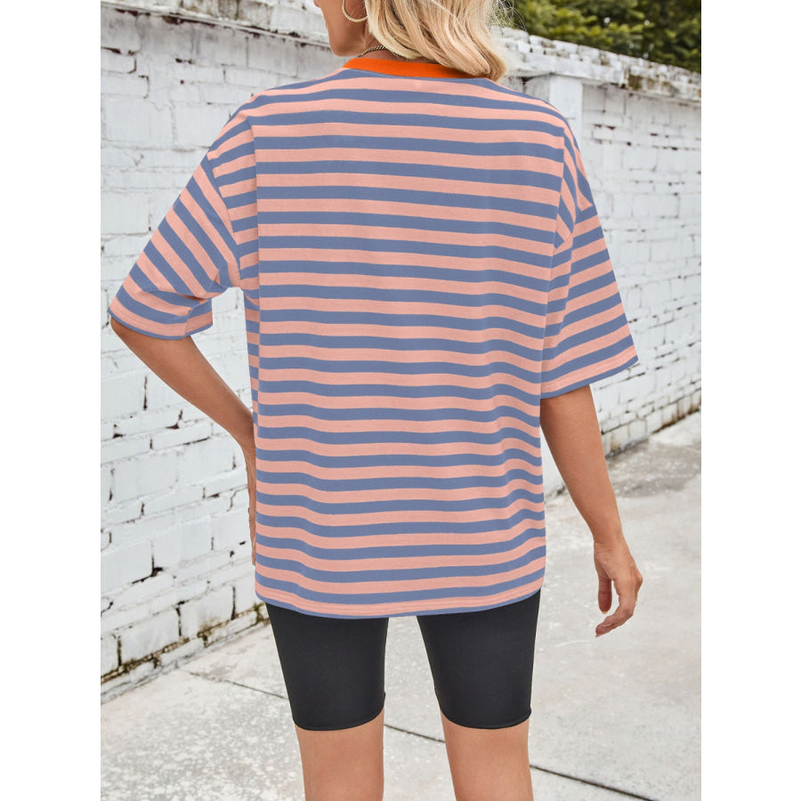 Lovelet Striped Round Neck Half Sleeve T-Shirt Apparel and Accessories