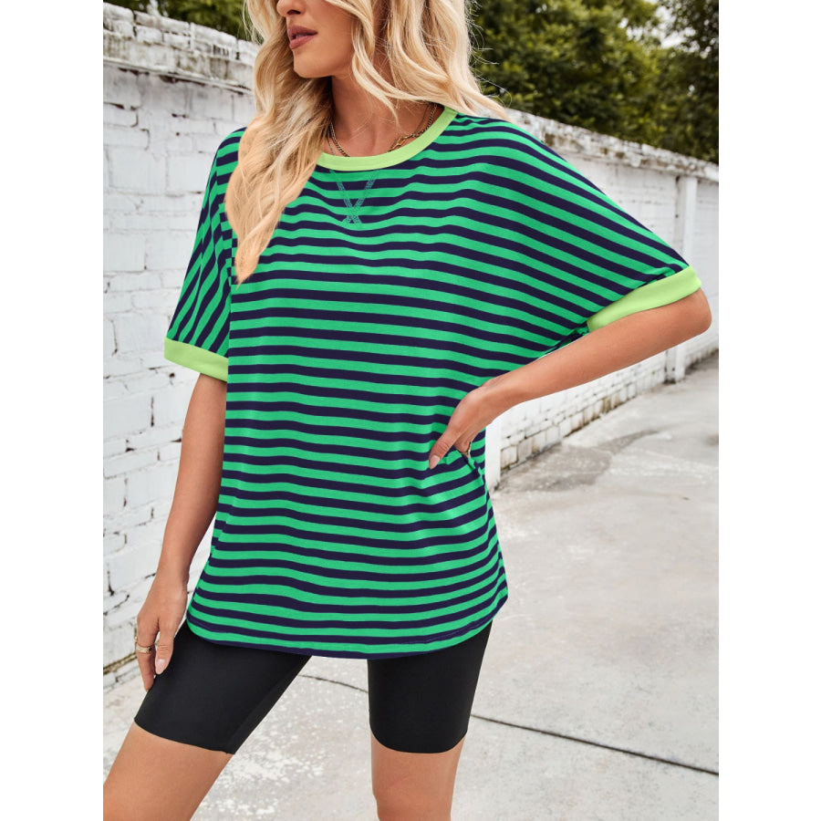 Lovelet Striped Round Neck Half Sleeve T-Shirt Apparel and Accessories