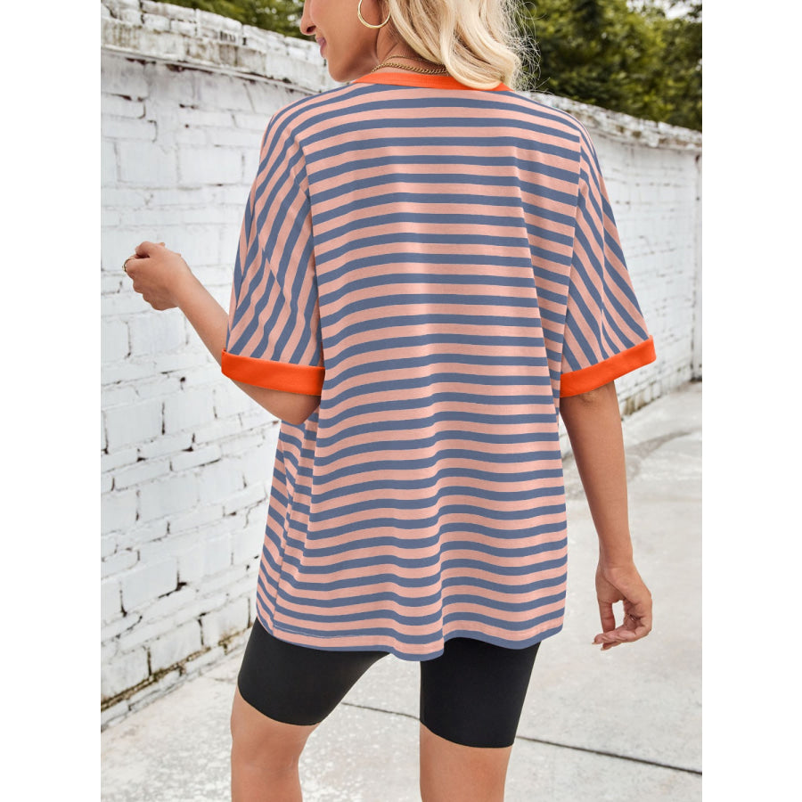 Lovelet Striped Round Neck Half Sleeve T-Shirt Apparel and Accessories