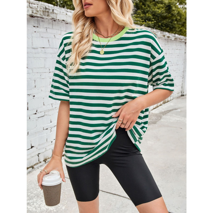 Lovelet Striped Round Neck Half Sleeve T-Shirt Apparel and Accessories