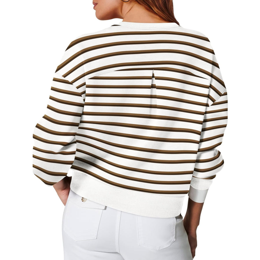 Lovelet Striped Round Neck Long Sleeve Sweatshirt Apparel and Accessories