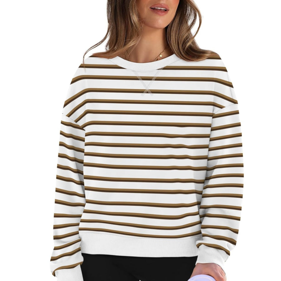 Lovelet Striped Round Neck Long Sleeve Sweatshirt Apparel and Accessories