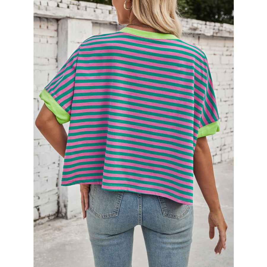 Lovelet Striped Round Neck Short Sleeve T-Shirt Apparel and Accessories