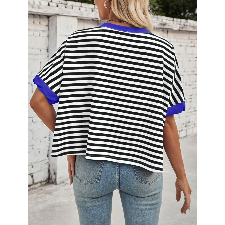 Lovelet Striped Round Neck Short Sleeve T-Shirt Apparel and Accessories