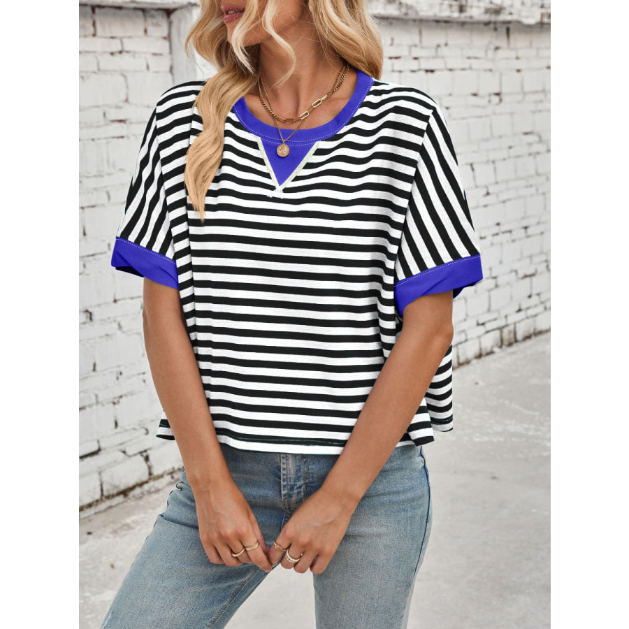 Lovelet Striped Round Neck Short Sleeve T-Shirt Apparel and Accessories