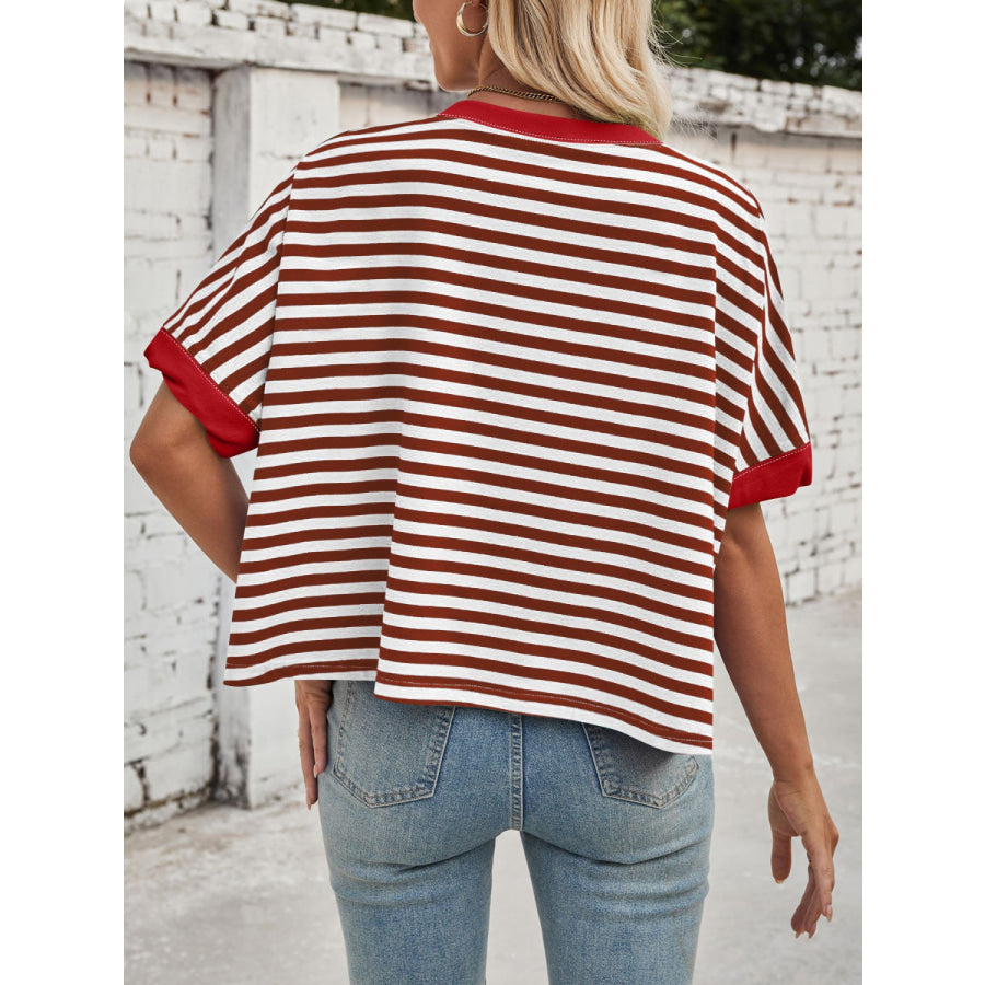 Lovelet Striped Round Neck Short Sleeve T-Shirt Apparel and Accessories