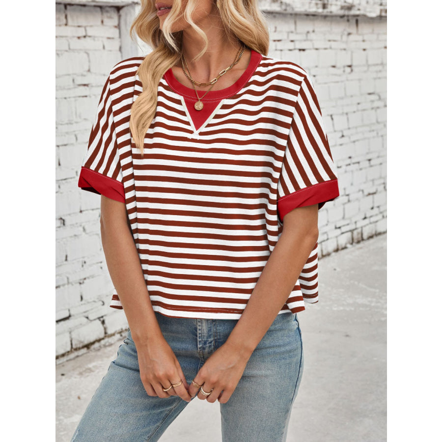 Lovelet Striped Round Neck Short Sleeve T-Shirt Apparel and Accessories