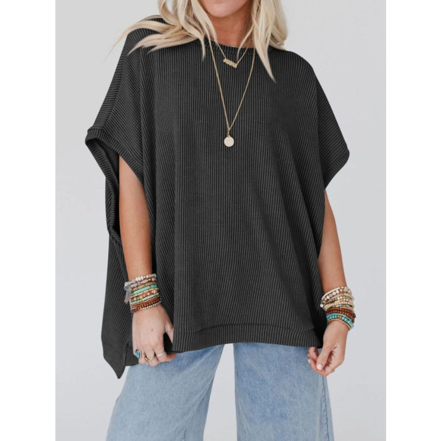 Lovelet Texture Round Neck Short Sleeve T-Shirt Apparel and Accessories