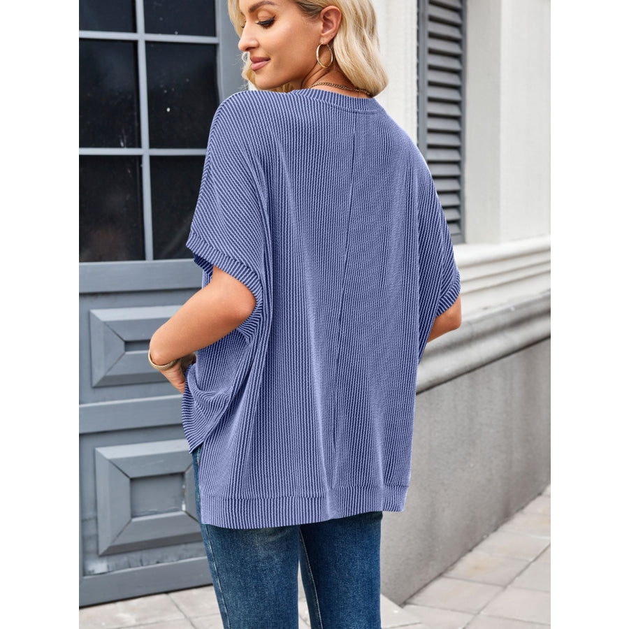 Lovelet Texture Round Neck Short Sleeve T-Shirt Apparel and Accessories