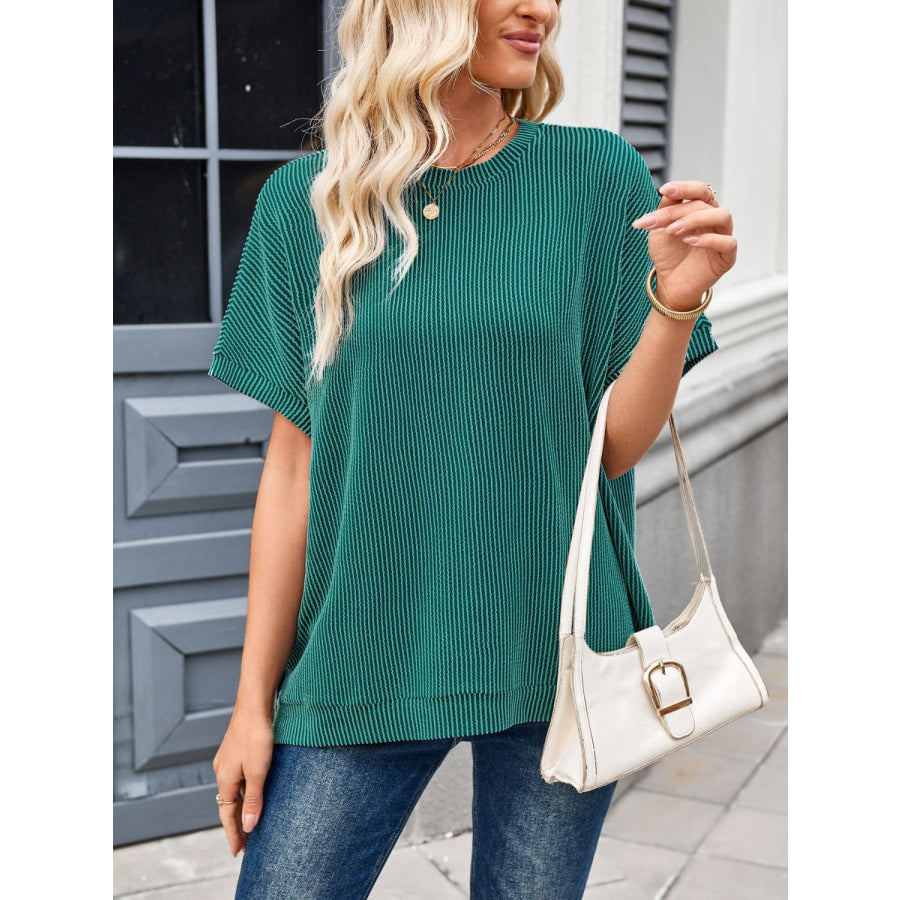 Lovelet Texture Round Neck Short Sleeve T-Shirt Apparel and Accessories