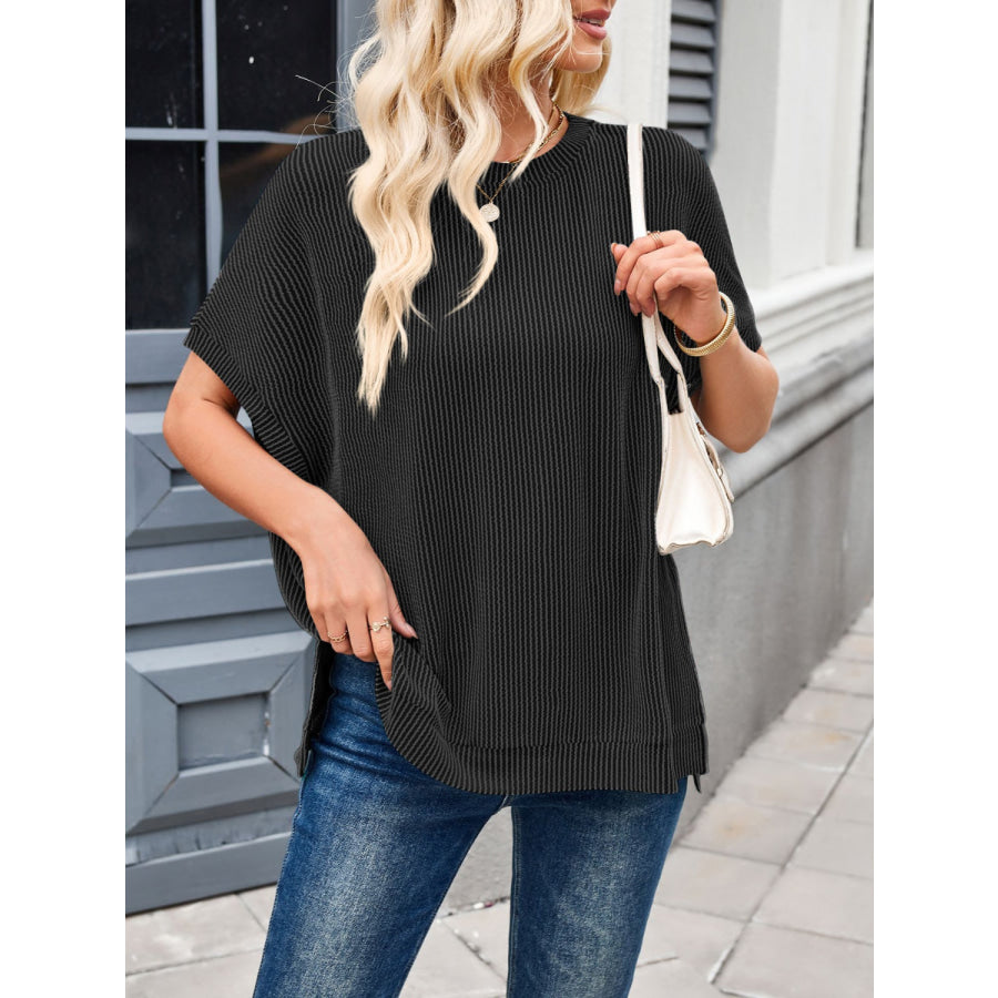 Lovelet Texture Round Neck Short Sleeve T-Shirt Apparel and Accessories