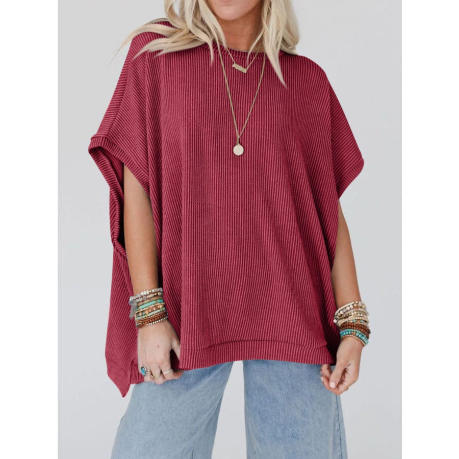 Lovelet Texture Round Neck Short Sleeve T-Shirt Apparel and Accessories