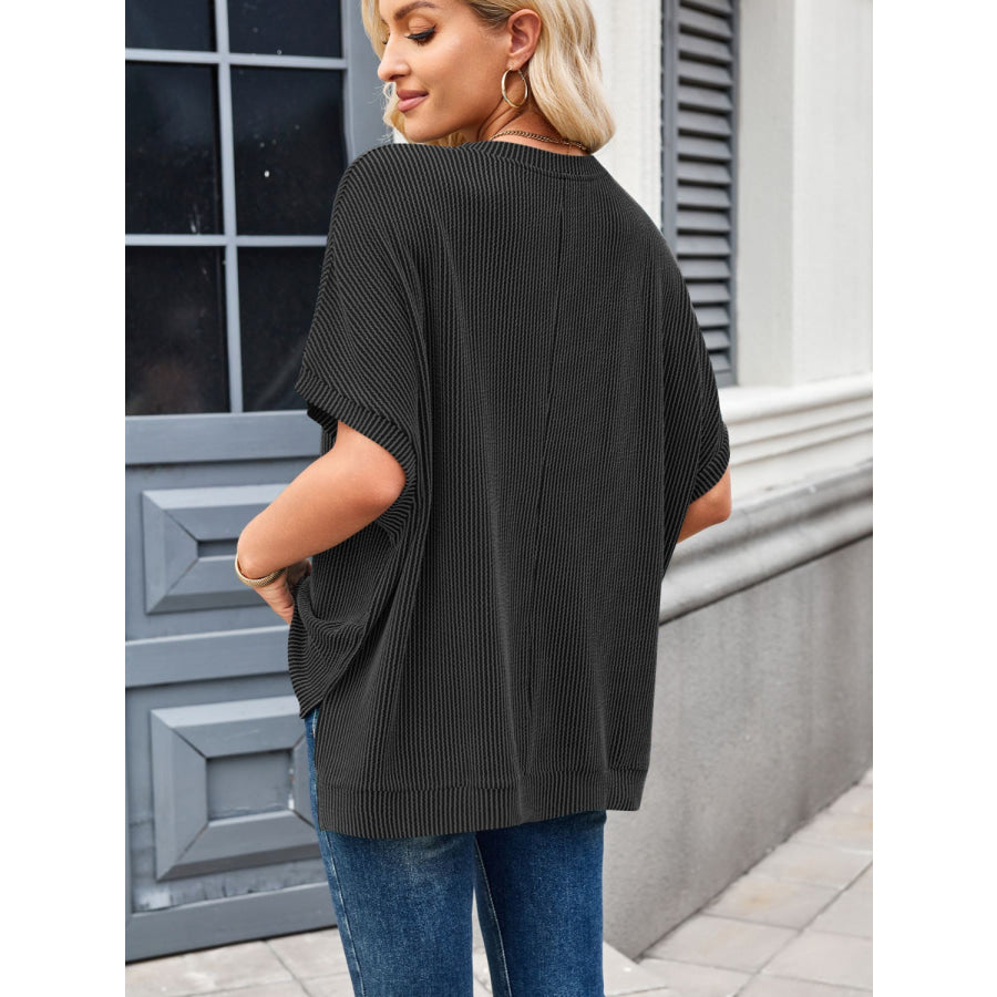 Lovelet Texture Round Neck Short Sleeve T-Shirt Apparel and Accessories