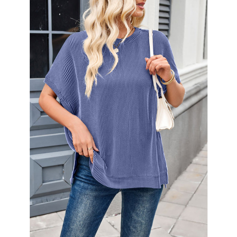 Lovelet Texture Round Neck Short Sleeve T-Shirt Apparel and Accessories