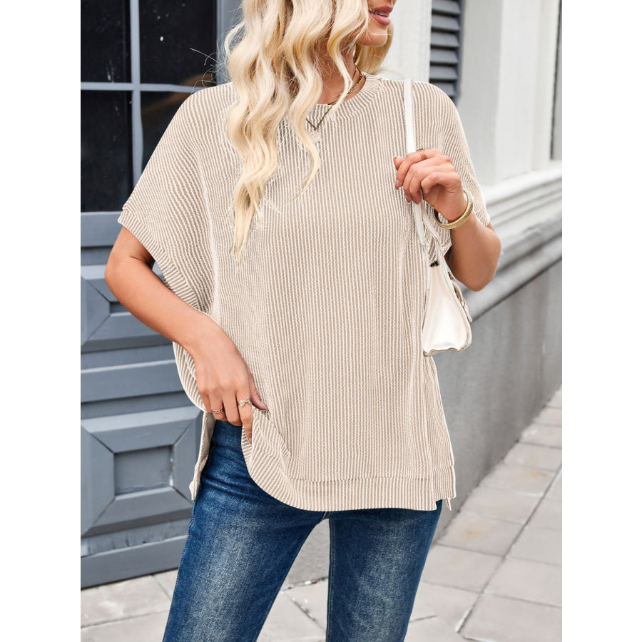 Lovelet Texture Round Neck Short Sleeve T-Shirt Apparel and Accessories